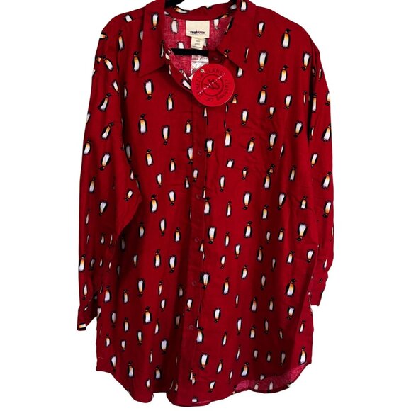 Venezia Jeans Night Shirt Pajamas Top Red Penguin Christmas Holidays 18 20 NWT - Picture 1 of 9